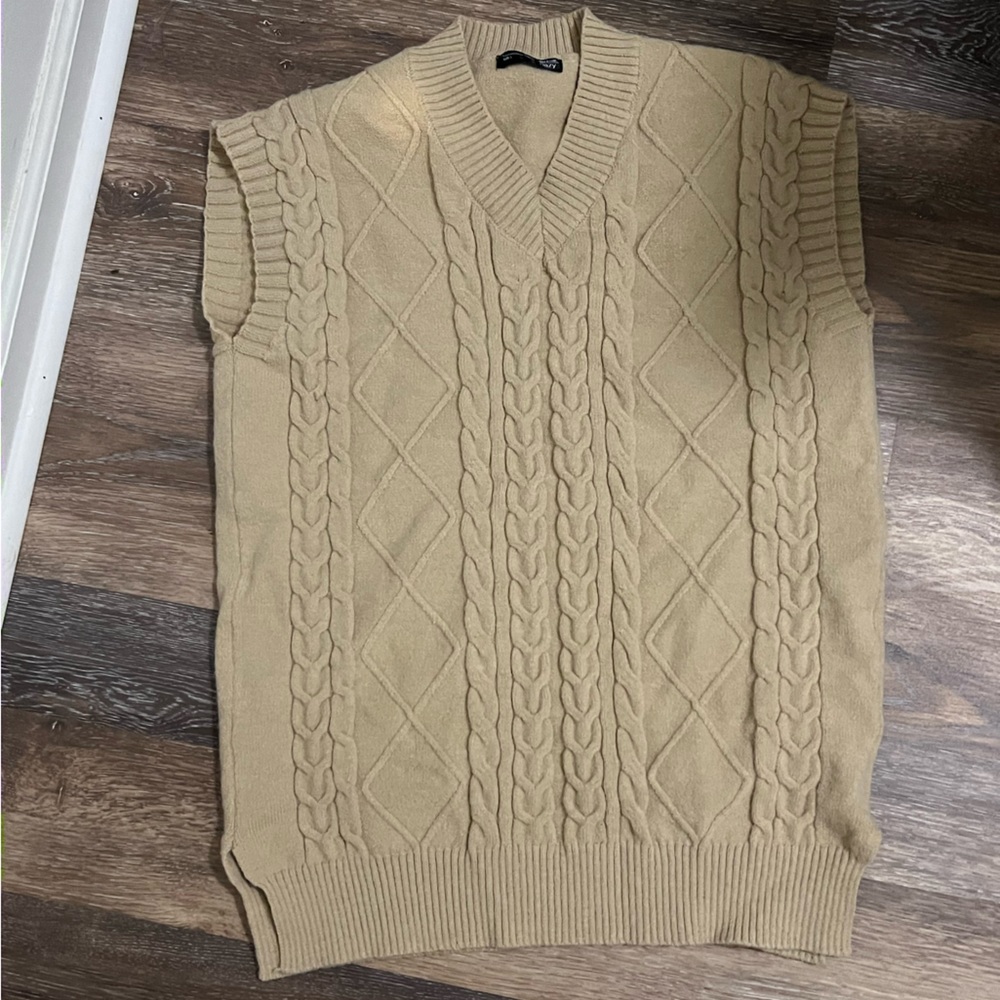 Oversized Tan Sweater Vest